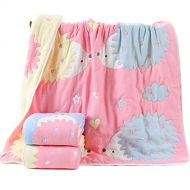 Plutobee 8-Layer Gauze Thick Organic Cotton Baby Muslin Blanket/Toddler Blanket, Baby Blanket, Hedgehog Size 43x43, Super Cozy/Soft, 2lbs for Girls/Boys Pink and Blue (Pink)