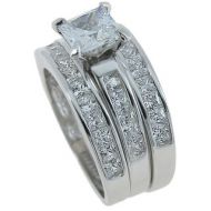 Plutus Sterling Silver Rhodium Finish CZ Princess Solitaire 3 Piece Ring Set