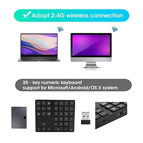  [아마존베스트]Plyisty Wireless Numeric Keypad, Ultra Slim Portable 10 Key USB Mini Keyboard 2.4G USB Numeric Keypad for Laptop Desktop PC Notebook