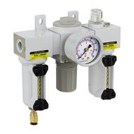 PneumaticPlus SAU2000M-N02DG-MEP Mini Three-Unit Combo Compressed Air Filter Regulator Lubricator FRL, Air Preparation Unit 14 NPT - Metal Bowl, Auto Drain, Gauge