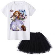 Pnfly Toddler Girls Princess Sofia Costume Dress up Cosplay Party Dress Cartoon Short Sleeve T-Shirt and Tutu Skirt Suit