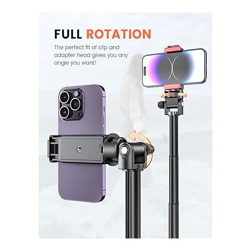  Pnitri 71'' Phone Tripod Stand, Extendable Reinforced Aluminum Phone Stand with Wireless Remote, Stable Cellphone Tripod Compatible with iPhone 15/14/13 Galaxy S23/S22 Huawei.