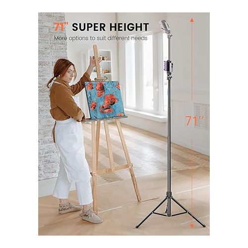  Pnitri 71'' Phone Tripod Stand, Extendable Reinforced Aluminum Phone Stand with Wireless Remote, Stable Cellphone Tripod Compatible with iPhone 15/14/13 Galaxy S23/S22 Huawei.