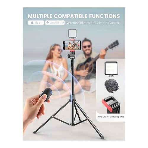  Pnitri 71'' Phone Tripod Stand, Extendable Reinforced Aluminum Phone Stand with Wireless Remote, Stable Cellphone Tripod Compatible with iPhone 15/14/13 Galaxy S23/S22 Huawei.