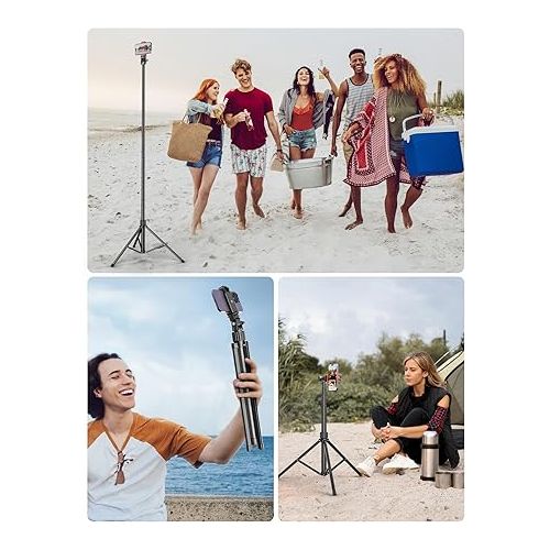  Pnitri 71'' Phone Tripod Stand, Extendable Reinforced Aluminum Phone Stand with Wireless Remote, Stable Cellphone Tripod Compatible with iPhone 15/14/13 Galaxy S23/S22 Huawei.