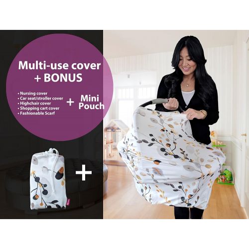  [아마존베스트]Pobibaby Premium Soft, Stretchy, and Spacious 4 in 1 Multi-Use Cover for Nursing, Baby Car Seat, Stroller, Scarf, and...