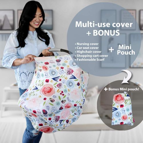  [아마존베스트]Pobibaby Premium Soft, Stretchy, and Spacious 4 in 1 Multi-Use Cover for Nursing, Baby Car Seat, Stroller, Scarf, and...