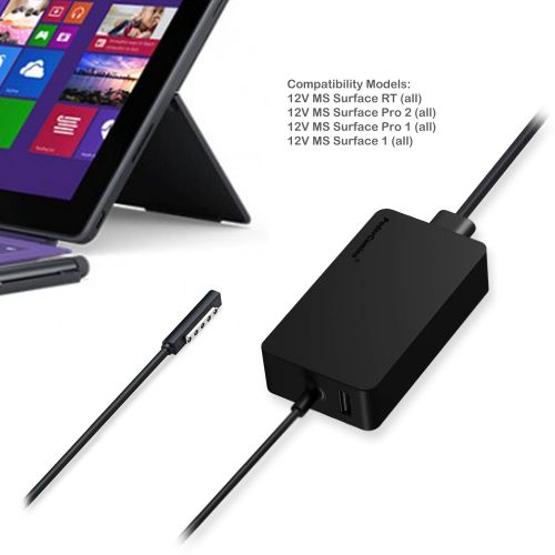  PoderCamino 48W Charger Power Supply for 12V 3.6A Surface RT Surface Pro 12 and Surface 2 Tablet, Replace for Microsoft Surface 1512 1516 1536 Charger Adapter Cord with 5V 1A USB
