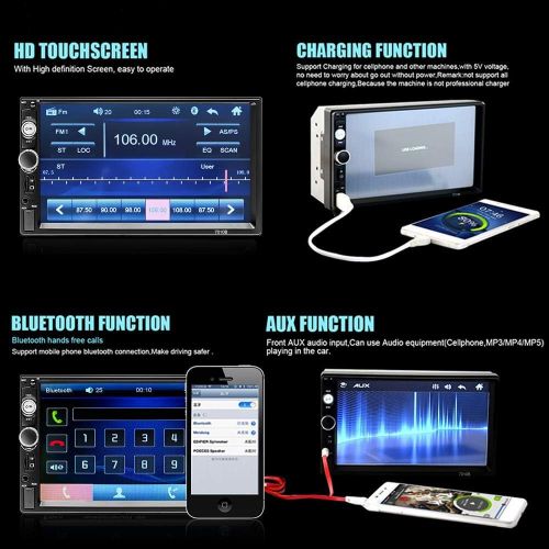  [아마존베스트]Podofo Car Stereo 2 Din Car Radio 7 HD Player MP5 Touch Screen Digital Display Bluetooth Multimedia USB/SD/Aux-in Double Din Autoradio Mobile Phone Interconnection with 12 LED Car Backup