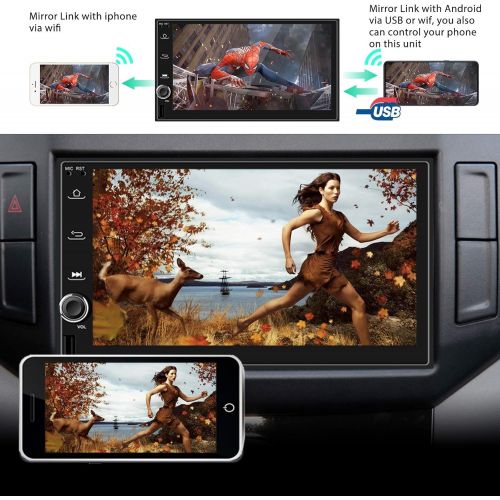 Podofo Android Car Stereo Double Din with GPS Navigation 7 Inch HD Touch Screen Car Multimedia Radio Audio Bluetooth FM GPS WiFi USB Mirror Link Split Screen with Backup Camera+SWC