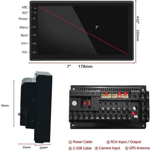  Podofo Android Double Din Car Stereo with Bluetooth- Wireless Apple Carplay & Android Auto, 7 Inch Touchscreen Car Radio Receiver with Backup Camera & Mic, Bluetooth, WiFi, FM, GPS Naviga