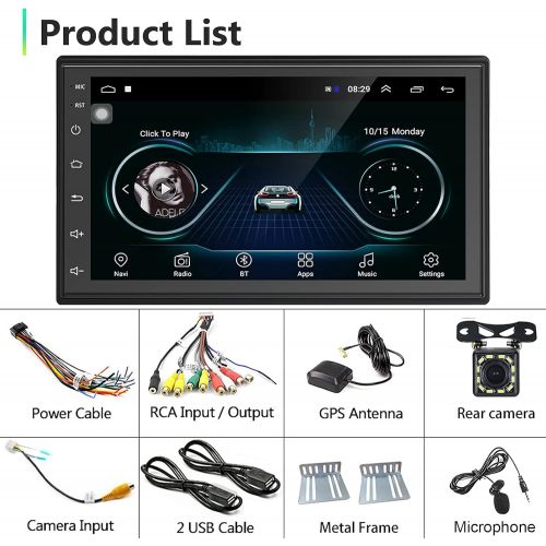  Podofo Android Double Din Car Stereo with Bluetooth- Wireless Apple Carplay & Android Auto, 7 Inch Touchscreen Car Radio Receiver with Backup Camera & Mic, Bluetooth, WiFi, FM, GPS Naviga