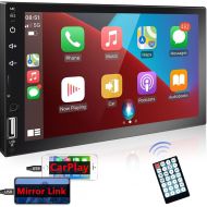 Podofo Double Din Car Stereo Compatible with Apple Carplay and Android Auto, 7 HD Touch Screen Car Radios MP5 Player with Bluetooth, Handsfree Calling, Mirror Link, USB, FM Radio,