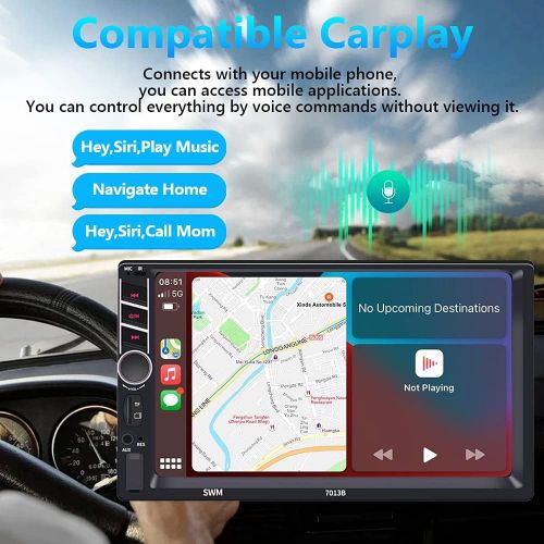  Podofo Double Din Car Stereo Compatible with Apple Carplay and Android Auto, 7 Inch Touchscreen Car Radio with Bluetooth/Mirror Link/FM Radio/Steering Wheel Control+ Backup Camera