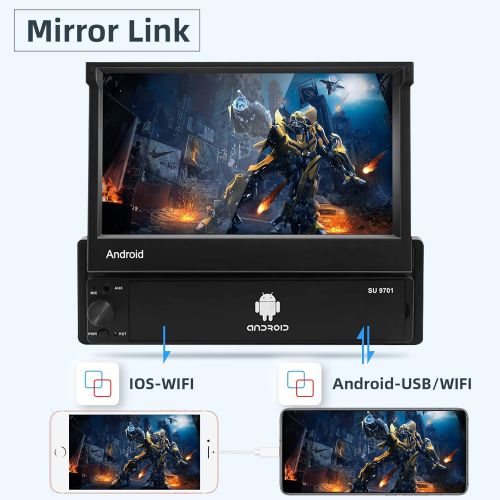  [아마존베스트]-Service-Informationen Single DIN Car Radio, Android Car Radio with 7 Inch Touchscreen in Dash, GPS Navigation Head, 1Din, Bluetooth Video Player, Removable Front Panel / AUX / SWC / WiFi / USB / FM Radi