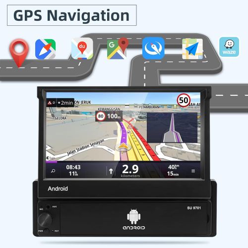  [아마존베스트]-Service-Informationen Single DIN Car Radio, Android Car Radio with 7 Inch Touchscreen in Dash, GPS Navigation Head, 1Din, Bluetooth Video Player, Removable Front Panel / AUX / SWC / WiFi / USB / FM Radi