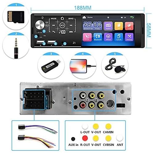  [아마존베스트]-Service-Informationen Bluetooth Car Radio, 1 Din Car Radio with 4.3 Inch HD Touch Screen, Car Radio Support for Cars FM/Mirror Connection/USB/TF Card/Aux-In/SWC/Reversing Camera/7 Colour Backlight