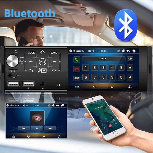  [아마존베스트]-Service-Informationen Bluetooth Car Radio, 1 Din Car Radio with 4.3 Inch HD Touch Screen, Car Radio Support for Cars FM/Mirror Connection/USB/TF Card/Aux-In/SWC/Reversing Camera/7 Colour Backlight