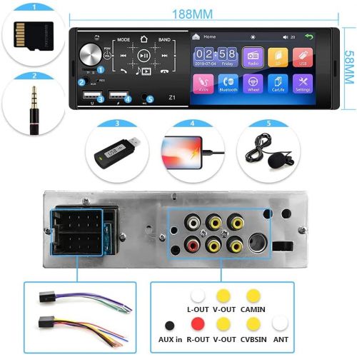  [아마존베스트]-Service-Informationen Bluetooth Car Radio, 1 Din Car Radio with 4.3 Inch HD Touch Screen, Car Radio Support for Cars FM/Mirror Connection/USB/TF Card/Aux-In/SWC/Reversing Camera/7 Colour Backlight