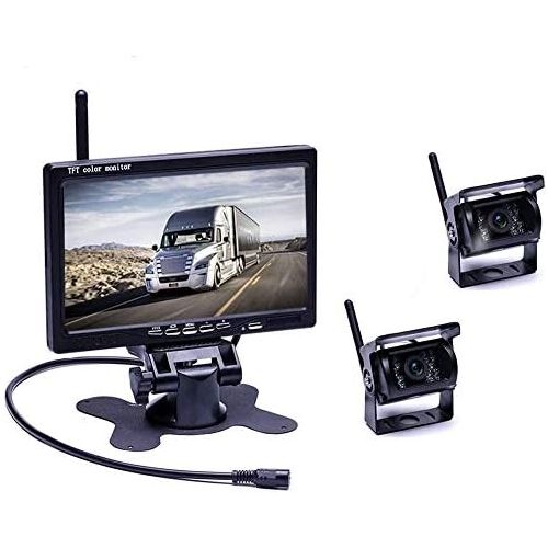  podofo Wireless Reversing Camera, Wireless Parking Aid with 7 Inch LCD Monitor 18 IR LEDs Night Vision Waterproof IP67 Wireless Car Camera for Trailer, Bus, Truck, Horse Trailer, S