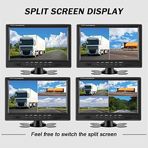  Podofo 9 Inch Van Rear View Camera Kit with 4 Split Display 4 Channel Video IP68 Waterproof Night Vision for Caravan Truck Camping Cars