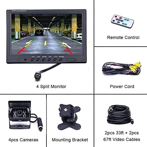  Podofo 9 Inch Van Rear View Camera Kit with 4 Split Display 4 Channel Video IP68 Waterproof Night Vision for Caravan Truck Camping Cars