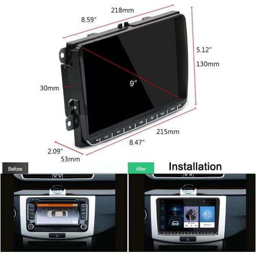  Podofo 9 Inch Android Car Radio for VW, Double DIN Car Radio, Bluetooth, GPS, Car Radio Player for VW, Seat, Passat, Golf, Skoda, Supports WiFi, Mirror Link, FM Radio, Double USB +