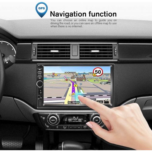  Podofo Doppel Din Autoradio GPS Navigation,Autoradio Bluetooth 7 Zoll Quad Core Android 8.1 Touchscreen im Dash Navigation Autoradio Video Player mit GPS WiFi Mirror Link Backup Kamera