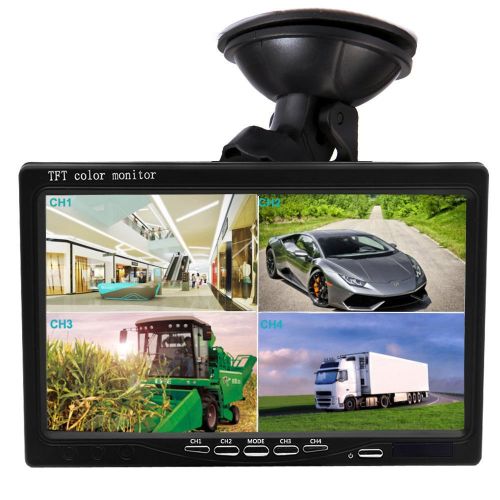  Podofo 7 Inch HD 4 Split Quad Video Displays TFT LCD Rear View Monitor For Car Backup Camera Kit & Home Surveillance Security System