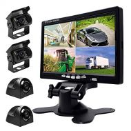 Podofo 9V-24V Car Backup Camera Kit, 7 Inch HD Quad Split Monitor + 4 x Waterproof IR Night Vision Front Rear Side View Cameras and 33ft AV Cables, MirrorNormal Image