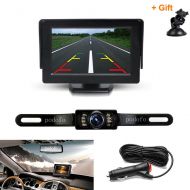 Podofo Backup Camera and Monitor Kit Wireless Waterproof License Plate Car Rear View Camera with 4.3”TFT LCD Monitor Parking Assistance System