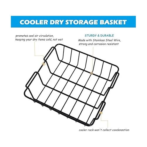  50 & 65 qt Cooler Basket Compatible with YETII Tundra, Inside Dry-Goods Basket Compatible with Cabela's 60QT, Ozark Trail 52QT, Pelican Elite (45 & 70, Stainless Steel Wire Cooler Rack