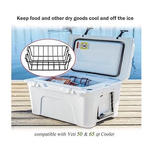  50 & 65 qt Cooler Basket Compatible with YETII Tundra, Inside Dry-Goods Basket Compatible with Cabela's 60QT, Ozark Trail 52QT, Pelican Elite (45 & 70, Stainless Steel Wire Cooler Rack