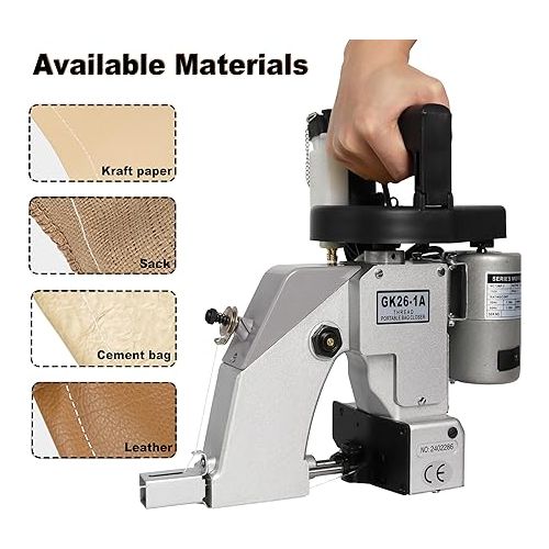  Bag Sewing closing Machine,heavy duty Cordless Bag Closer, maquina de coser costales,Automatic Bag Stitcher, Industrial Stitching Machine for Jute/Seed/Vinyl Rice Bags（gk26-1A）