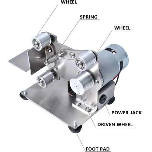  Podoy Electric Mini Belt Sander ,7 Speed Adjustable Control, Desktop Grinder Sharpener Machine 110V with 10pcs 330mm 15mm Belts Burnishing for Turning/Plastic Polishing/Knife Edge/