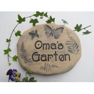 Poemstones Omas Garten sign German for Grandmas Garden Oma gift. Name Oma, butterfies ferns. Beautiful handmade ceramic tile. Outdoor art plaque