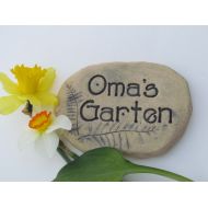 Poemstones Oma gift. Oma Ceramic Art, Handmade terra-cotta plaque. Beige with black glaze. Oma Plant marker, Outdoor art, Oma birthday present