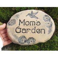 Poemstones Moms Garden plaque with hummingbird. Terracotta Outdoor art, Mom plant marker, Mom gift, handmade ceramic art. Moms Garden sign
