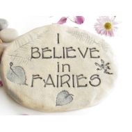 Poemstones Garden stone for Fairy flowers. I BELIEVE IN Fairies - Whimsical art. Vintage style Fairy garden sign, terracotta stepping stone 8x10