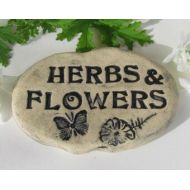 Poemstones Herbs and Flowers. Herb plant marker, ceramic garden marker. Herb garden decoration, plant label , garden rock. Natural clay brick