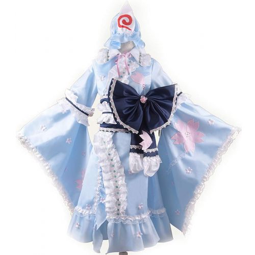  Poetic Walk Touhou Project Cosplay Sakura Fantasy Saigyouji Yuyuko Princess Kimono Dress Costume