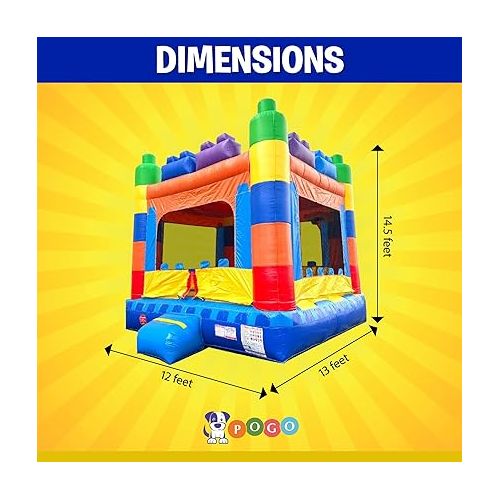  Pogo Bounce House Crossover Building Block Castle Inflatable Bounce (Without Blower) - 13 x 12 x 14.5 Foot - Big Inflatable Bouncer House Castle Unit for Kids - Jumphouse for Toddlers - Outdoor Party