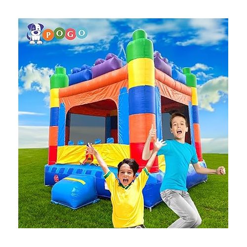  Pogo Bounce House Crossover Building Block Castle Inflatable Bounce (Without Blower) - 13 x 12 x 14.5 Foot - Big Inflatable Bouncer House Castle Unit for Kids - Jumphouse for Toddlers - Outdoor Party