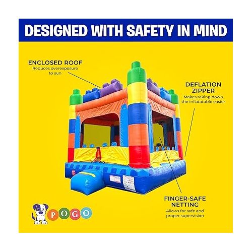  Pogo Bounce House Crossover Building Block Castle Inflatable Bounce (Without Blower) - 13 x 12 x 14.5 Foot - Big Inflatable Bouncer House Castle Unit for Kids - Jumphouse for Toddlers - Outdoor Party