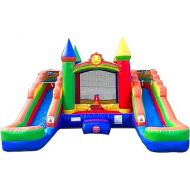 Pogo Bounce House Inflatable Bounce and Double Slide Combo Unit (without Blower) - 16.5 x 15 x 11 Foot- Crossover Rainbow Castle Combo Bouncer, Kids Outdoor Toys, Jumpers for Kids