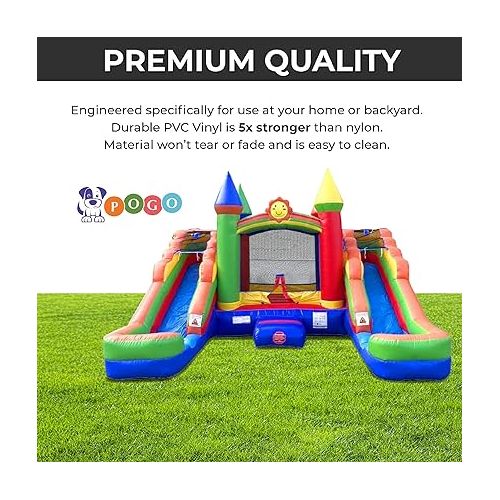  Pogo Bounce House Inflatable Bounce and Double Slide Combo Unit (Without Blower) - 16.5 x 15 x 11 Foot- Crossover Rainbow Castle Combo Bouncer, Kids Outdoor Toys, Jumpers for Kids