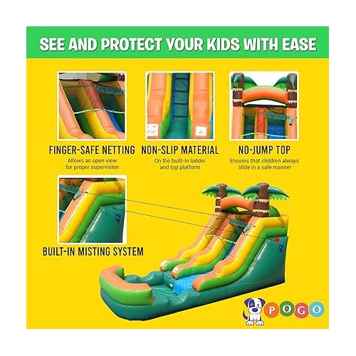  Pogo Bounce House Inflatable Water Slide for Kids & Toddlers with Inflatable Pool, Backyard, Park Commercial Use, Outdoor Water Play, Includes Blower Stakes, Splash Pool & Storage Bag, 21' x 9' - 12'