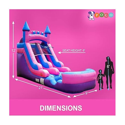  Pogo Bounce House Inflatable Water Slides for Kids (Without Blower) - 21' x 9' x 12' Foot Backyard Inflatable Water Slides with Splash Pool - Pink Princess