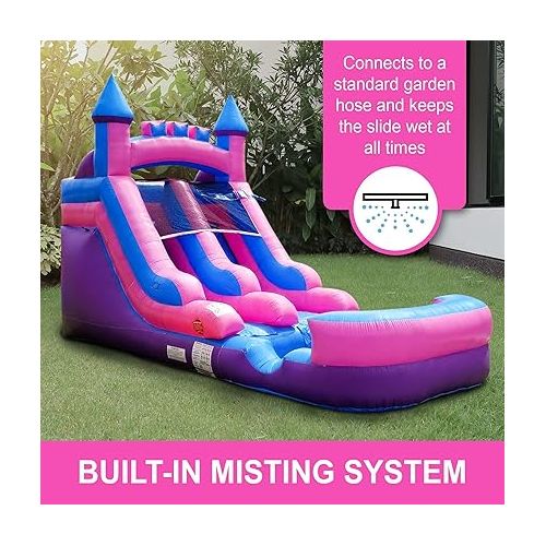  Pogo Bounce House Inflatable Water Slides for Kids (Without Blower) - 21' x 9' x 12' Foot Backyard Inflatable Water Slides with Splash Pool - Pink Princess