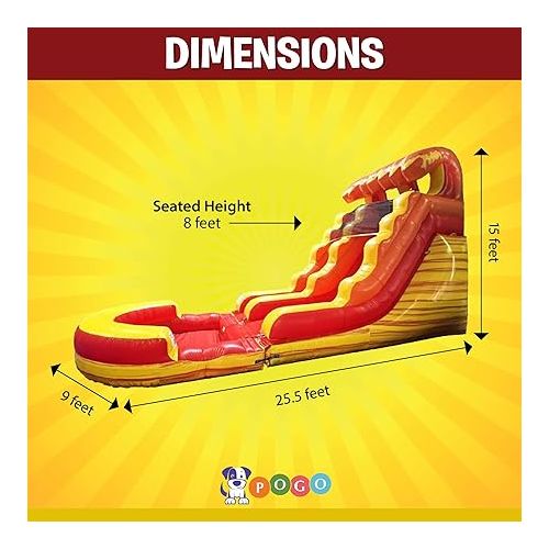  Pogo Bounce House Inflatable Water Slide for Kids with Inflatable Pool, Backyard, Park or Commercial, Outdoor Water Play, Includes Blower Stakes, Splash Pool & Storage Bag, Large 25.5' x 9' x 15'